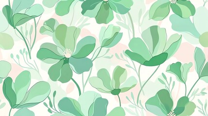 Wall Mural - elegant mint green floral pattern: a seamless design of delicate flowers and leaves