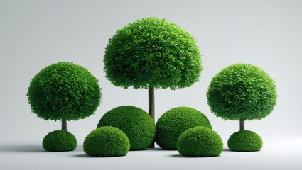 Wall Mural - ornamental trees, dwarf shrubs, and bushes: pruning for garden decor. three isolated images against 
