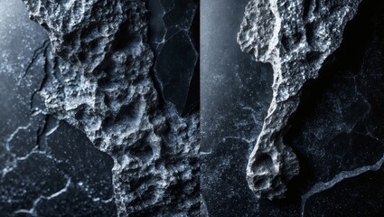 Aufkleber - a captivating macro shot of cracked rock, showcasing intricate patterns and rugged textures. The stone's surface reveals signs of age and weathering