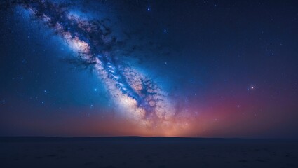 Wall Mural - dark background featuring a panoramic view of the milky way and stars.