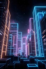 Wall Mural - futuristic neon cityscape glowing under night sky