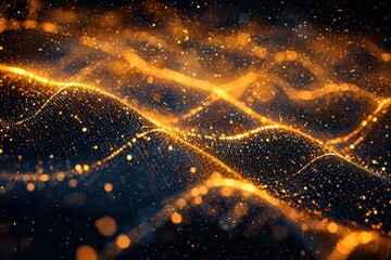 Wall Mural - ** abstract golden wave of glowing particles on dark background creating a futuristic and dynamic di