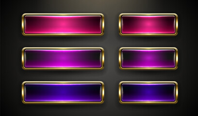 Wall Mural - Light button, frame label, event bar casino, gold buttons with color. Vector illustration