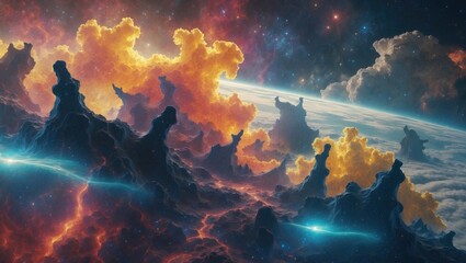 Wall Mural - outer space and its cosmic landscape featuring a nebula. elements of this image supplied by.