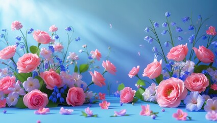 Wall Mural - beautiful flowers in spring against a blue background