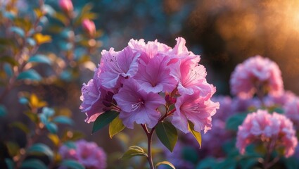 Wall Mural - gorgeous pink azalea blossoms in an outdoor setting