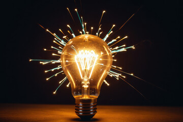 Wall Mural - a single light bulb shines brightly in the darkness, perfect for highlighting ideas or representing 