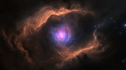 dark cosmic nebula with swirling deep blues and purples, glowing stardust and ethereal light, myster