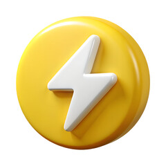 Wall Mural - 3d render of yellow circle with white lightning bolt icon isolated on transparent background