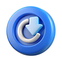 Wall Mural - 3d render of a blue circular download button icon isolated on transparent background