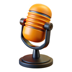 Wall Mural - 3d render of an orange retro microphone isolated on transparent background