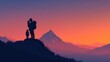 © DailyStock - Father and children silhouette at sunset mountain view