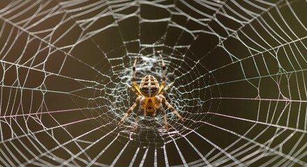 Close up of a spider sitting perfectly in the center of its intricate and detailed web structure