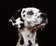 © CreativeUniverse - Dalmatian on a dark background with space for text.