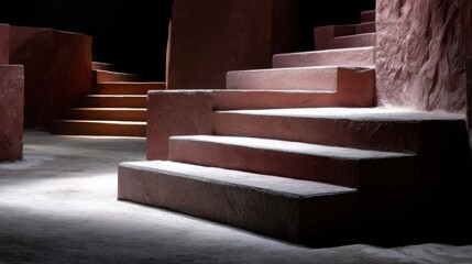 Poster - A staircase is shown in a dark room with a light shining on it