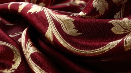 Poster - A red and gold fabric with a floral design