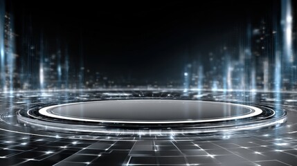 Poster - A dark, futuristic cityscape with a large, circular void in the middle