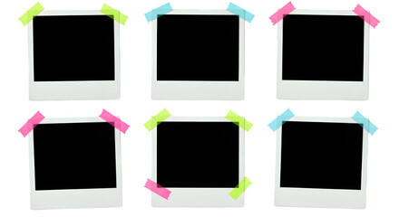 set of polaroid photo films frame with tape, isolated on white or transparent background. png