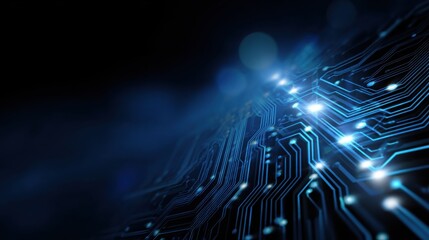 Aufkleber - A blue and black image of a circuit board with many lines and dots