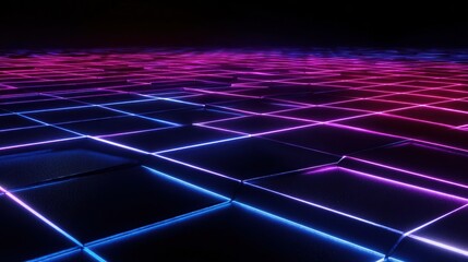Aufkleber - A colorful, neon-lit floor with purple and blue squares