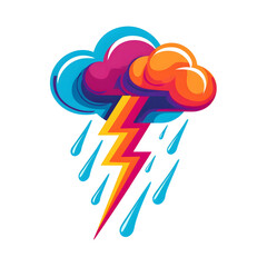 Aufkleber - Striking of a bold colorful storm cloud with electric lighting and dramatic rainfall conveying a sense of energy power and atmospheric dynamics