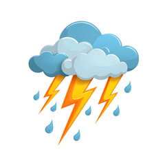 Aufkleber - Colorful flat of an electric thunder cloud with heavy rainfall and bold lightning bolts against a clean white background