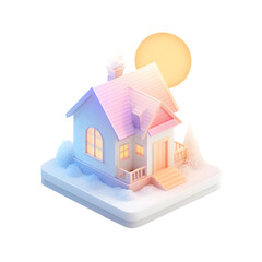 Aufkleber - Adorable 3D pastel toned design of a cozy small house glowing under the soft radiant sunlight on a hazy peaceful day