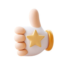 Poster - 3D pastel of a hand making a thumbs up gesture with a bright star symbol to represent positive feedback approval or satisfaction