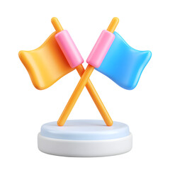 Aufkleber - Vibrant 3D pastel colored icon featuring two crossed rally flags standing on a white base with vivid highlights and a playful modern design