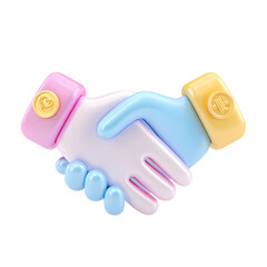 Poster - A 3D depicting a handshake in pastel colors symbolizing a partnership agreement or contract between two parties coming together in and