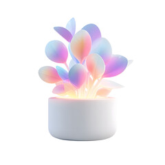 Aufkleber - A digital depicting a surreal and luminous plant sprouting from a white pot emanating a soft pastel colored glow and aura against a clean minimalist background