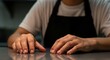 © Aurora Aesthetics - Close-up hands food service worker tired, End of long shift visual, Restaurant employee exhaustion, Manual labor hands, Counter rest gesture