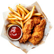 © MdShakhawat - fried chicken tenders and french fries in basket isolated and shot top down with transparency [Transparent Background PNG]