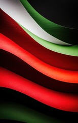 Wall Mural - Abstract layered paper art in vibrant red and green hues, creating a dynamic wave-like pattern with depth and shadows