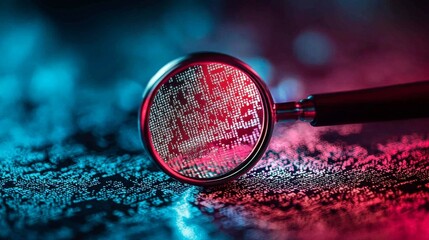 A magnifying glass uncovers concealed code on a document.