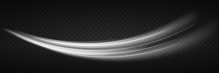 Wall Mural - curved white light stripes with motion blur. on transparent background.