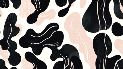 Wall Mural - abstract black and pink organic shapes seamless pattern