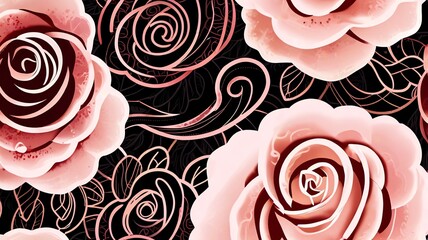 Wall Mural - elegant rose design: a black and pink floral masterpiece