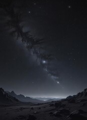 Wall Mural - Twinkling stars scattered across a deep black night sky, distant galaxy visible ,  shine, night sky,  glitter