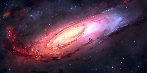 Wall Mural - A vibrant galaxy with swirling colors of red purple and yellow against a star filled dark background