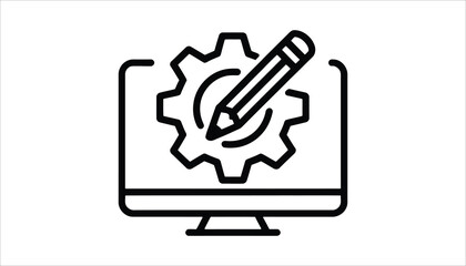 Digital Design Concept: A simple yet effective illustration depicts a computer screen displaying a gear and pencil, representing digital design, creative process, and technical workflow.