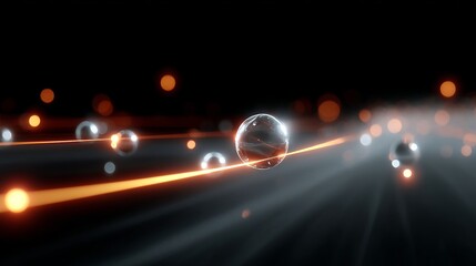 Wall Mural - abstract design with luminous spheres and lines. the glowing orbs float along a dynamic path, creati