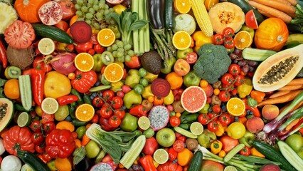 Aufkleber - Assortment of Various Kind of Fresh Fruits and Vegetable. High Angle View.