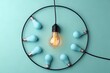 © Md - Bright idea concept with glowing light bulb surrounded by blue bulbs