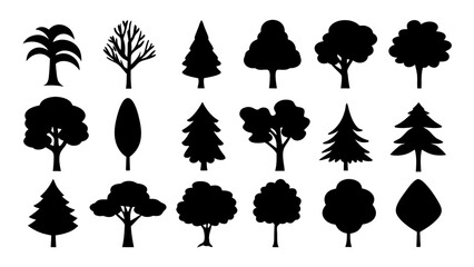 Big set of  trees silhouette collection