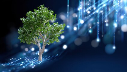 Aufkleber - Green Tree Connected to Digital Network, Illustrating Sustainable Technology and Environmental Innovation for Corporate Responsibility Campaigns : Generative AI