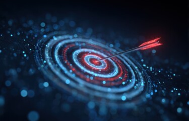 Poster - Arrow Hitting Digital Target With Concentric Circles, Illustrating Precision and Strategic Planning in Business Development and Marketing Campaigns : Generative AI