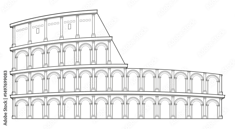 Colosseum amphitheatre in Rome, Italy. Graphic vector outline blueprint ...