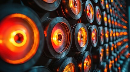 Wall of glowing circular components