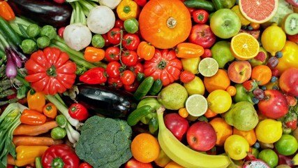 Aufkleber - Various Kind of Fresh Fruits and Vegetable. Camera Placed on Motion Control System. Filmed on High Speed Cinema Camera. Camera in Motion.